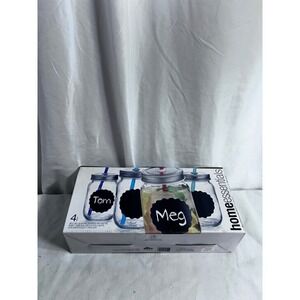 Home Essentials Glass Mason Jar Set 15oz Clear Chalkboard Labels 4pk Unisex